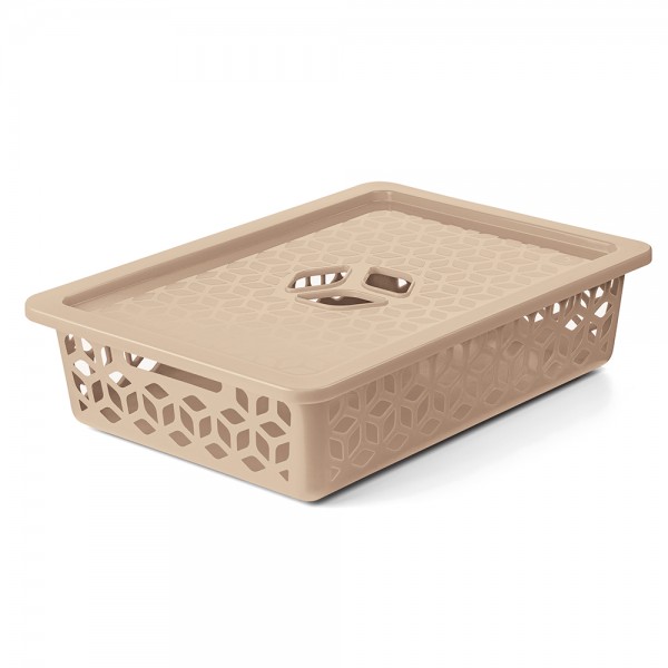 Cesto Organizador Raso com Tampa 9 Litros Cappuccino