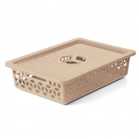 Cesto Organizador Raso com Tampa 9 Litros Cappuccino