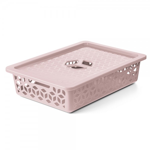 Cesto Organizador Raso com Tampa 9 Litros Rosa