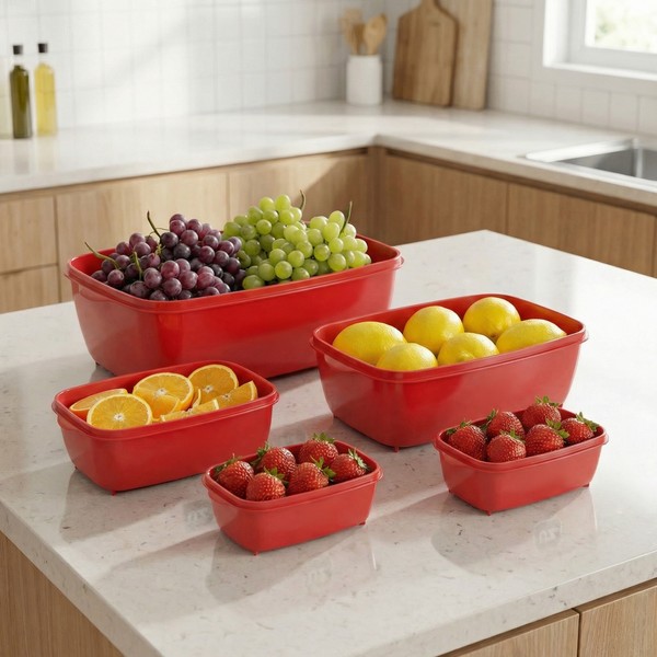 Conjunto 5 Potes Multiuso Vermelho Uz