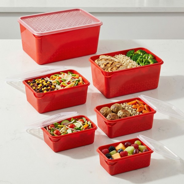 Conjunto 6 Potes Multiuso Quadrados Vermelho Uz