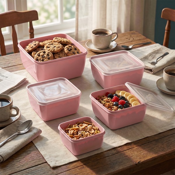 Conjunto 5 Potes Quadrdados Multiuso Rosa Uz