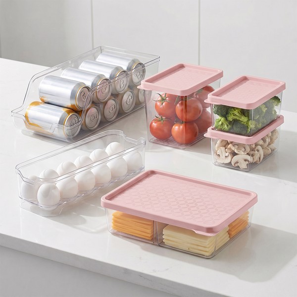 Conjunto 6 Organizadores Geladeira/Despensa Rosa Uz