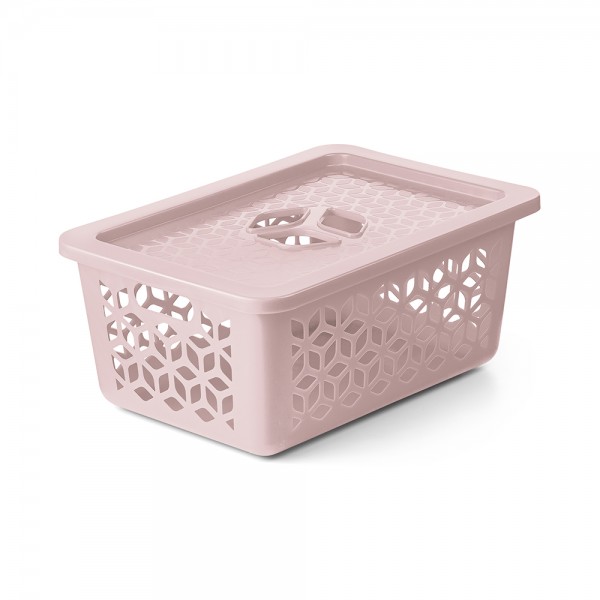 Cesto Organizador M com Tampa 5 Litros Rosa