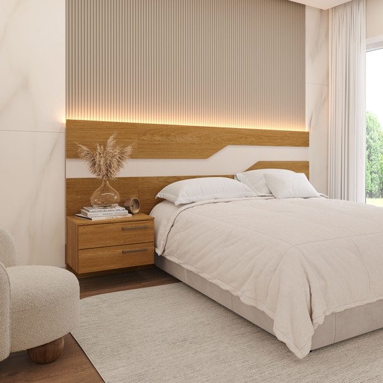 Cabeceira Queen Wave 234cm 100% Mdf com Led Xingu/Bege Dunas Vistato Móveis
