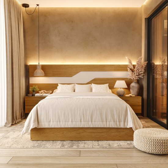 Cabeceira Queen Wave 287cm com Led 100% Mdf Xingu/Bege Dunas Vistato Móveis