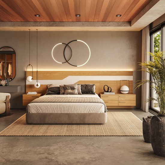Cabeceira Queen Wave 340cm 100% Mdf com Led Xingu/Bege Dunas Vistato Móveis