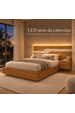 Cama Casal/Queen 234cm com Cabeceira e Led Lora Xingu/Bege Dunas Lado Direito Vistato Móveis