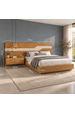 Cama Casal/Queen 287cm com Cabeceira e Led Lora Xingu/Bege Dunas Vistato Móveis