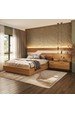 Cama Casal/Queen 287cm com Cabeceira e Led Lora Xingu/Bege Lado Direito Dunas Vistato Móveis