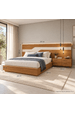 Cama Casal/Queen 287cm com Cabeceira e Led Lora Xingu/Bege Lado Direito Dunas Vistato Móveis