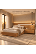 Cama Casal/Queen 287cm com Cabeceira e Led Lora Xingu/Bege Lado Direito Dunas Vistato Móveis