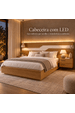 Cama Casal/Queen 287cm com Cabeceira e Led Lora Xingu/Bege Dunas Vistato Móveis