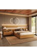 Cama Casal/Queen 340cm com Cabeceira e Led Lora Lado Esquerdo Xingu/Bege Dunas Vistato Móveis