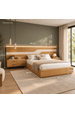 Cama Casal/Queen 340cm com Cabeceira e Led Lora Lado Esquerdo Xingu/Bege Dunas Vistato Móveis