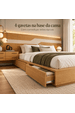Cama Casal/Queen 340cm com Cabeceira e Led Lora Lado Esquerdo Xingu/Bege Dunas Vistato Móveis