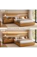 Cama Casal/Queen 340cm com Cabeceira e Led Lora Lado Esquerdo Xingu/Bege Dunas Vistato Móveis