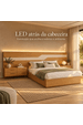 Cama Casal/Queen 340cm com Cabeceira e Led Lora Lado Esquerdo Xingu/Bege Dunas Vistato Móveis