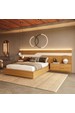 Cama Casal/Queen 340cm com Cabeceira e Led Lora Xingu/Bege Dunas Vistato Móveis