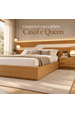 Cama Casal/Queen 340cm com Cabeceira e Led Lora Xingu/Bege Dunas Vistato Móveis