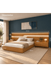 Cama Casal/Queen 340cm com Cabeceira e Led Lora Xingu/Bege Dunas Vistato Móveis